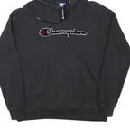 CHAMPION Mens Black Logo Embroidered Pullover Hoodie S Cotton Blend