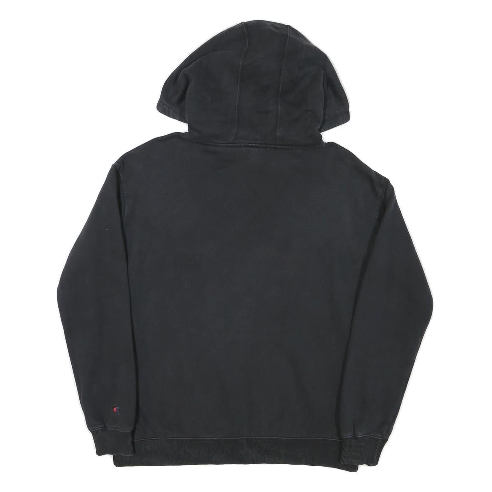 CHAMPION Mens Black Logo Embroidered Pullover Hoodie S Cotton Blend