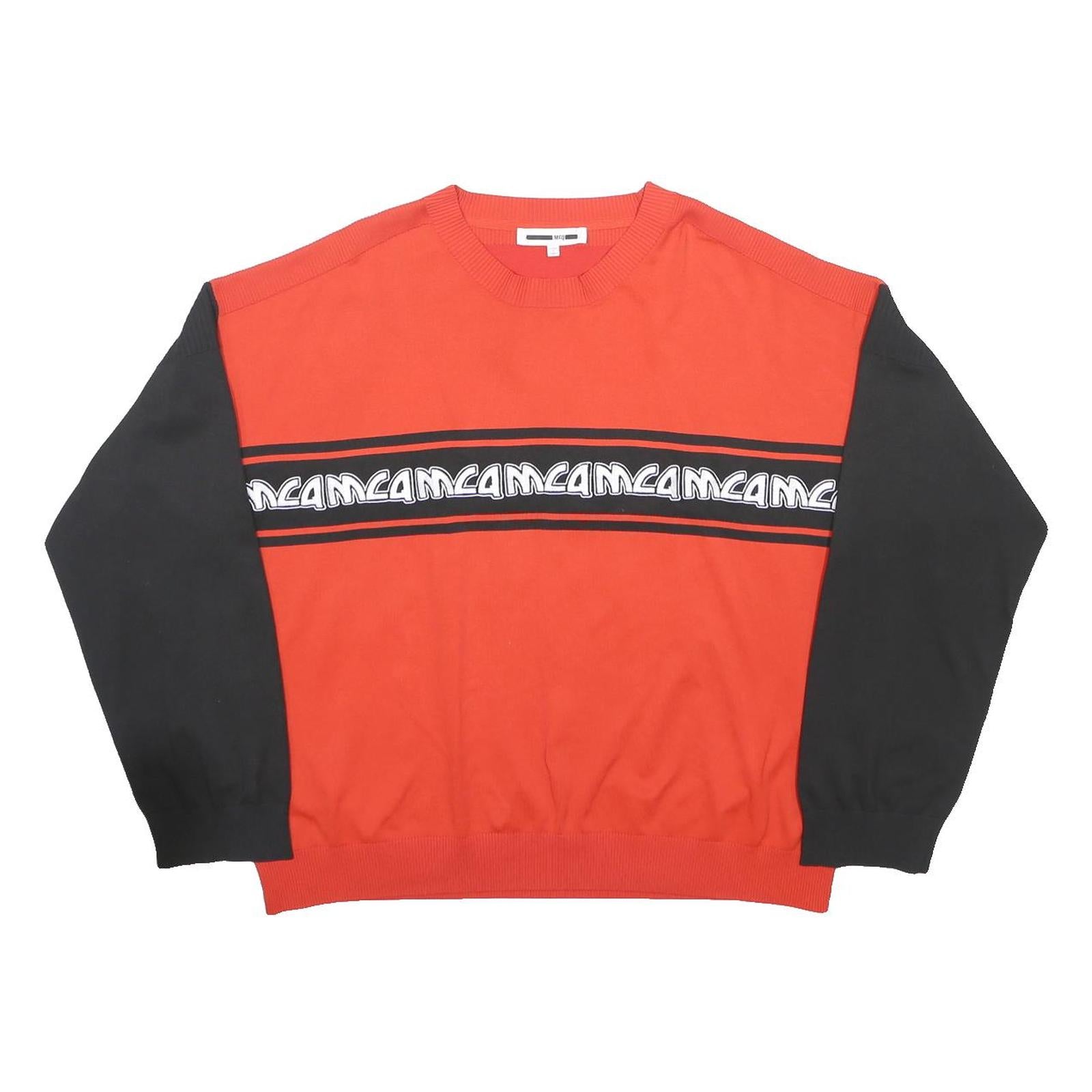 MCQ Womens Red & Black Sweatshirt Crew Neck L Logo Print Casual Pullover