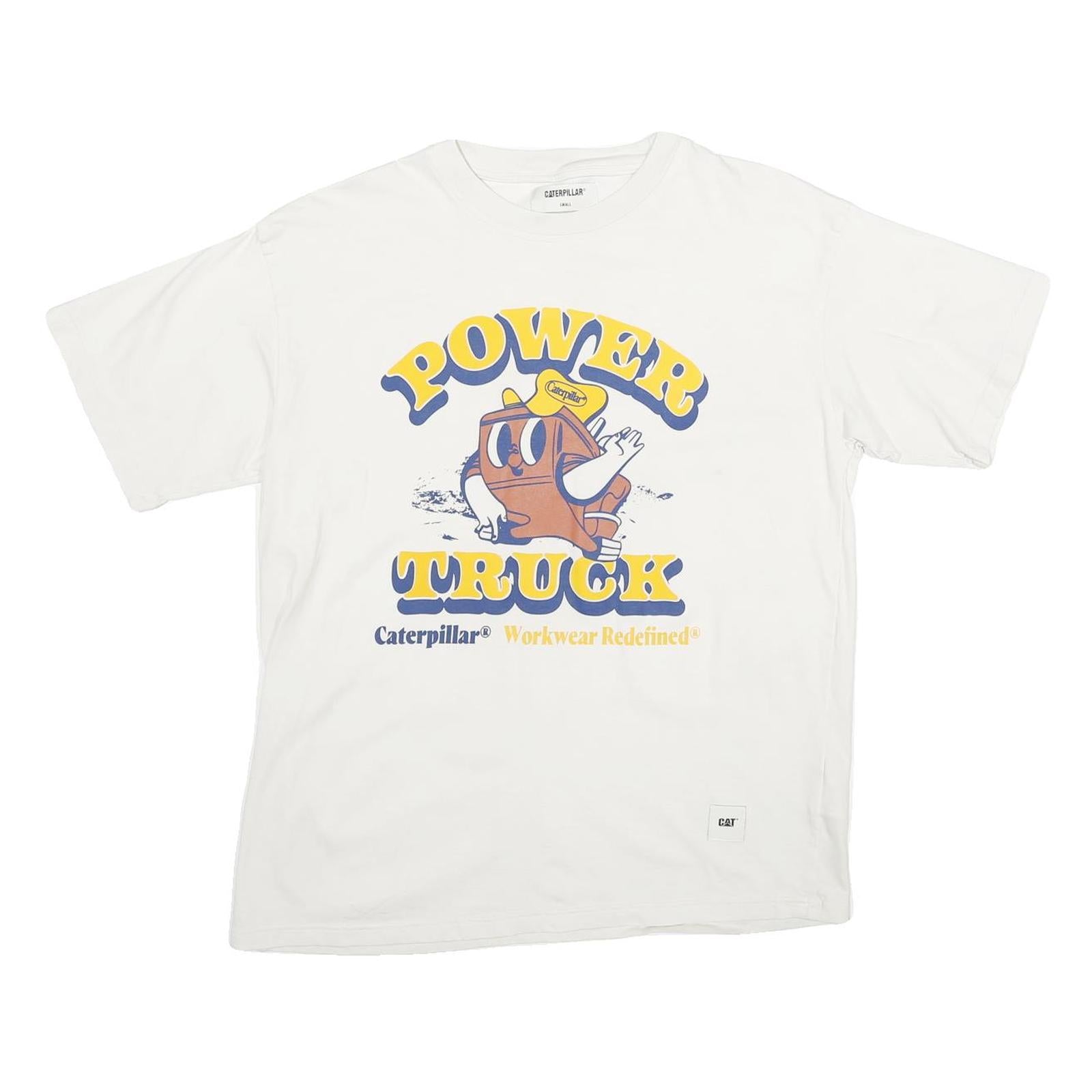 CAT Mens White Power Truck Graphic T-Shirt S Short Sleeve Crew Neck Workwear