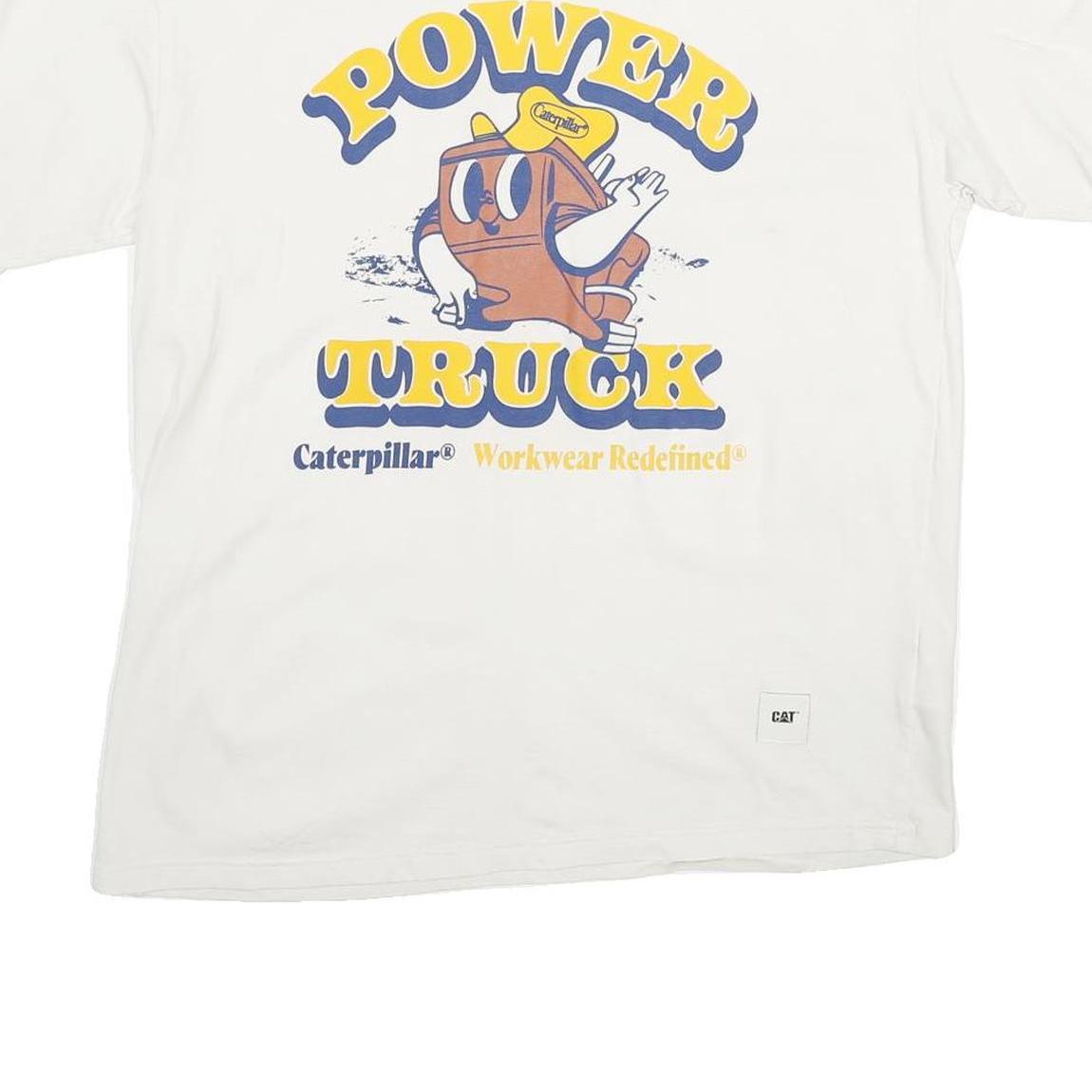 CAT Mens White Power Truck Graphic T-Shirt S Short Sleeve Crew Neck Workwear