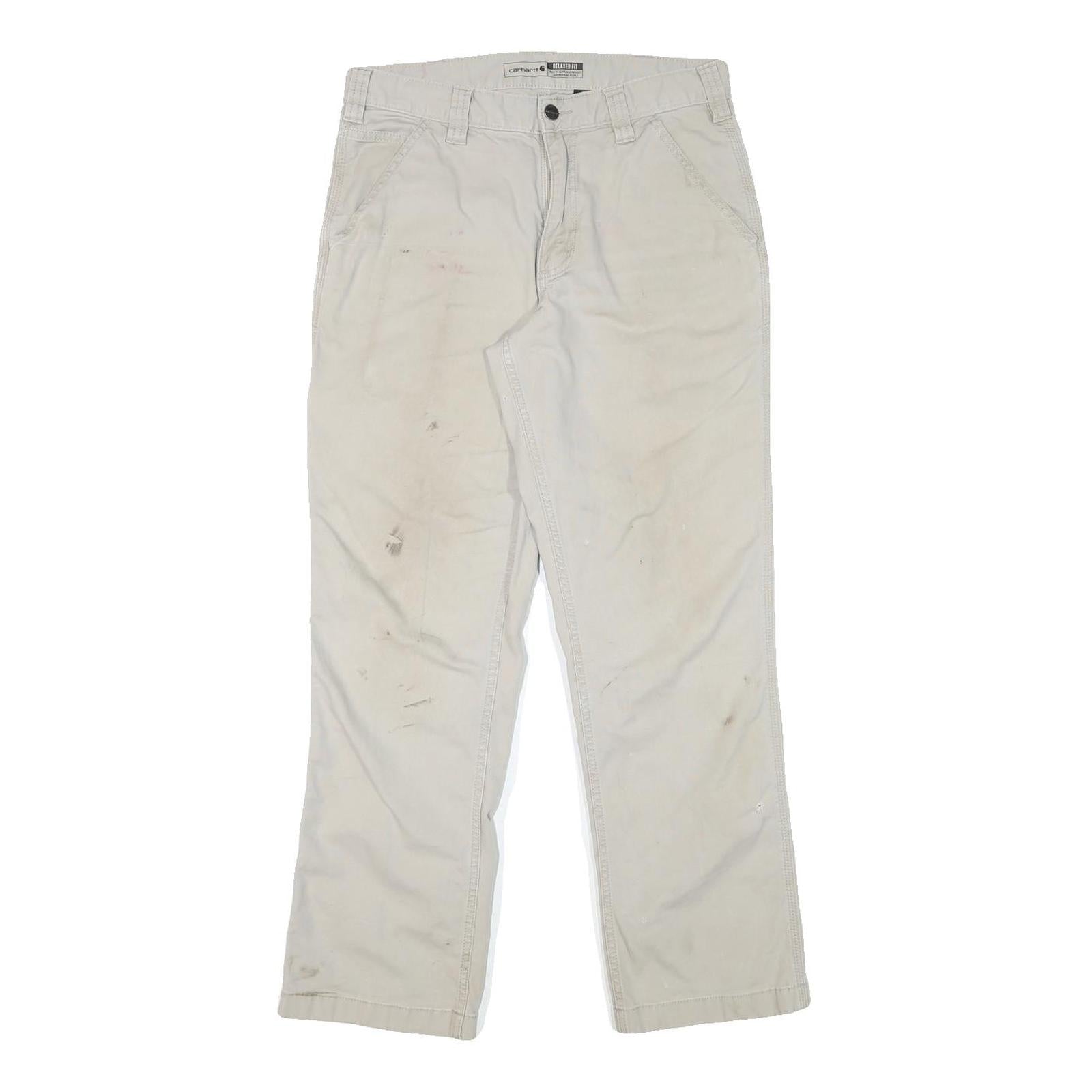 CARHARTT Mens Cotton Blend Beige Regular Fit Straight Leg Trousers W30 L30