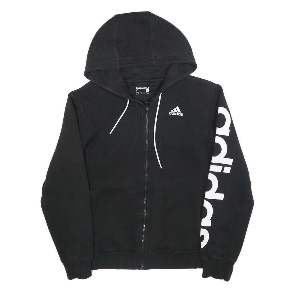 ADIDAS Mens Black Full Zip Hoodie S Essentials Logo Print Casual Sweatshirt