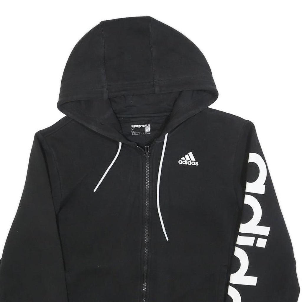 ADIDAS Mens Black Full Zip Hoodie S Essentials Logo Print Casual Sweatshirt