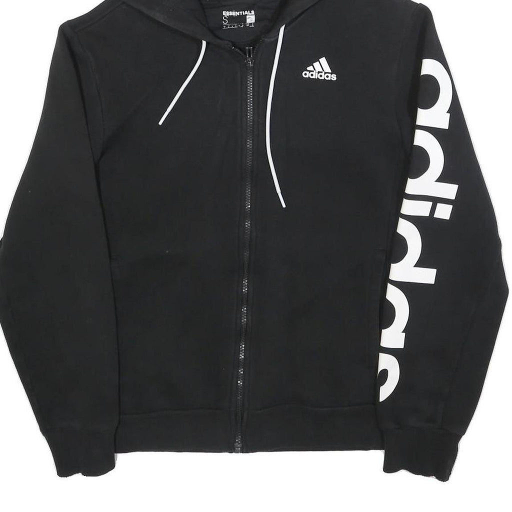 ADIDAS Mens Black Full Zip Hoodie S Essentials Logo Print Casual Sweatshirt