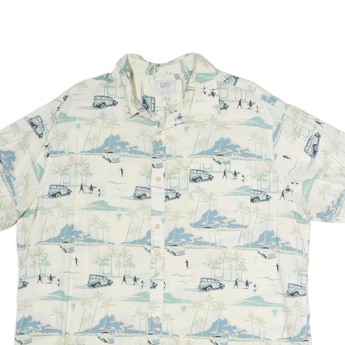 CROFT & BARROW Mens White & Blue Printed Cotton Shirt XL Casual Summer Beach