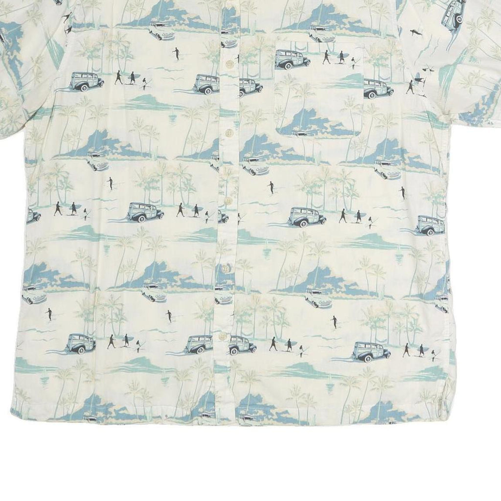 CROFT & BARROW Mens White & Blue Printed Cotton Shirt XL Casual Summer Beach