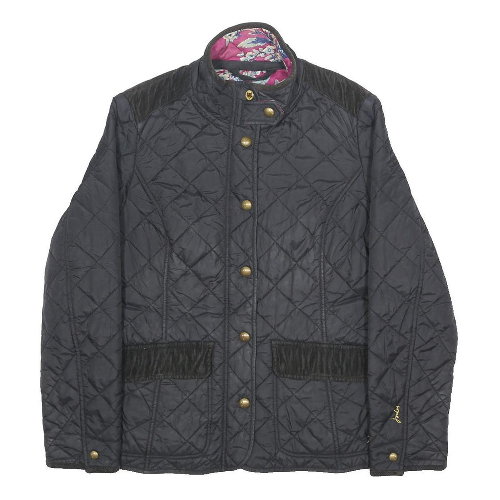JOULES Womens Black Quilted Jacket UK 14 Polyamide Button Closure Classic