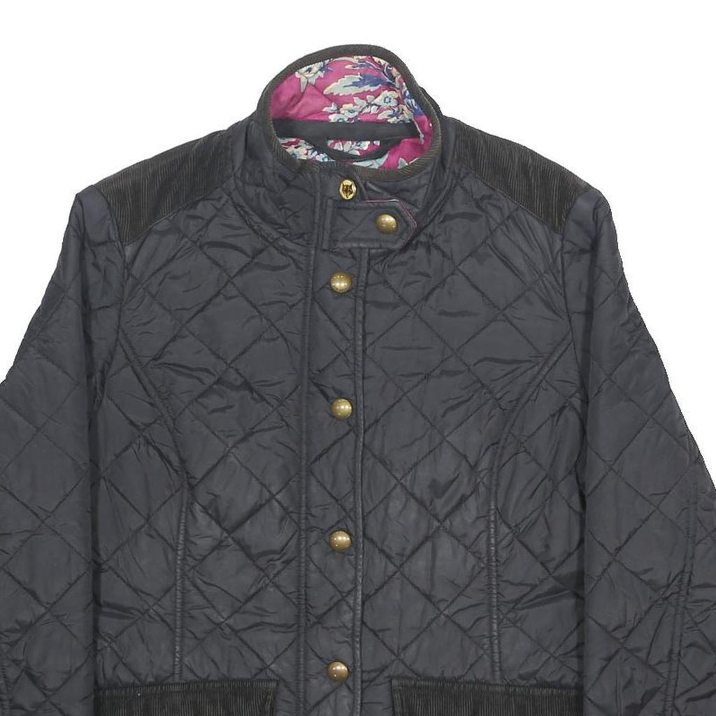 JOULES Womens Black Quilted Jacket UK 14 Polyamide Button Closure Classic