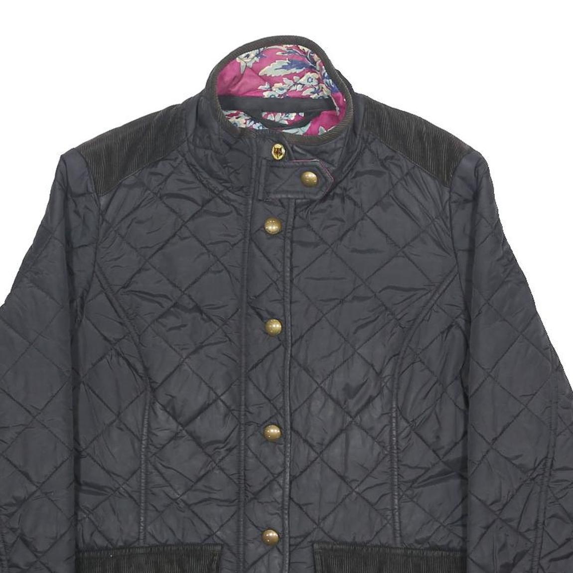 JOULES Womens Black Quilted Jacket UK 14 Polyamide Button Closure Classic