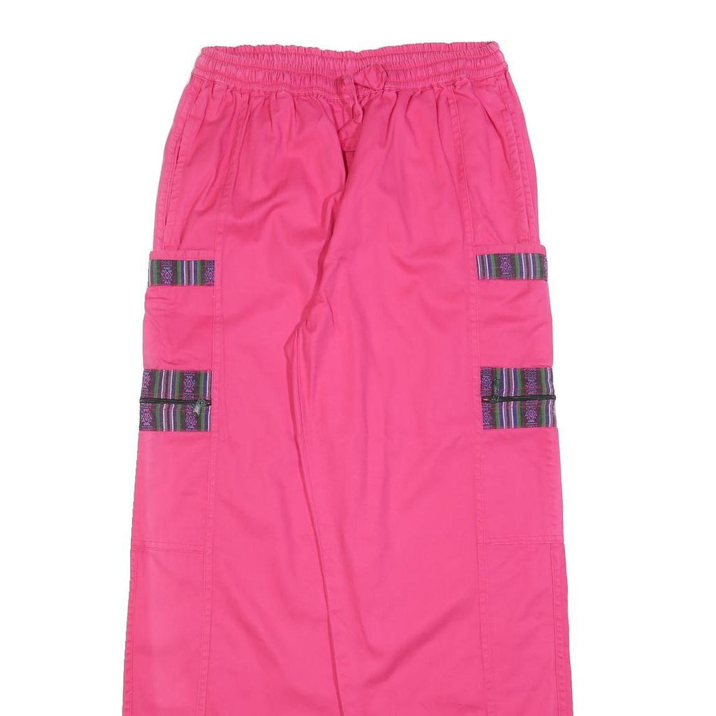 Womens Relaxed Fit Pink Cotton Blend Trousers W30 L32 Drawstring Casual Cargo