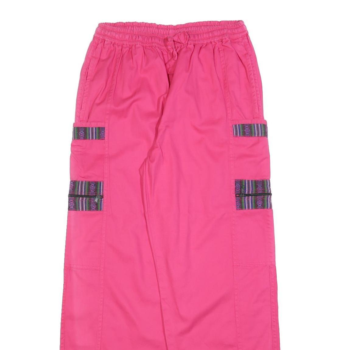 Womens Relaxed Fit Pink Cotton Blend Trousers W30 L32 Drawstring Casual Cargo