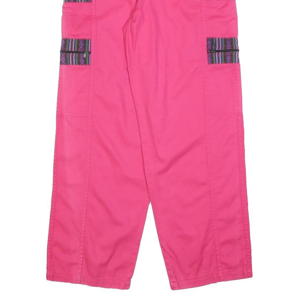Womens Relaxed Fit Pink Cotton Blend Trousers W30 L32 Drawstring Casual Cargo