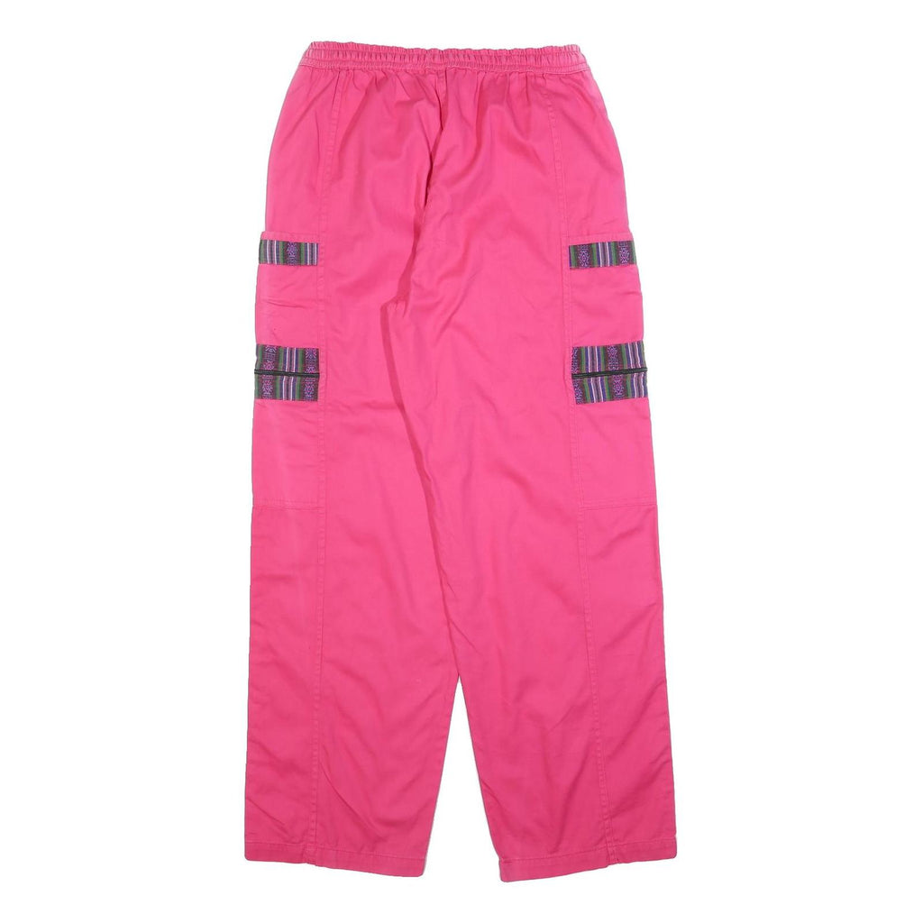 Womens Relaxed Fit Pink Cotton Blend Trousers W30 L32 Drawstring Casual Cargo