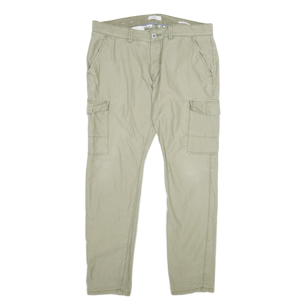EDC Mens Cotton Beige Regular Cargo Trousers W36 L34 Casual Utility Zip Closure