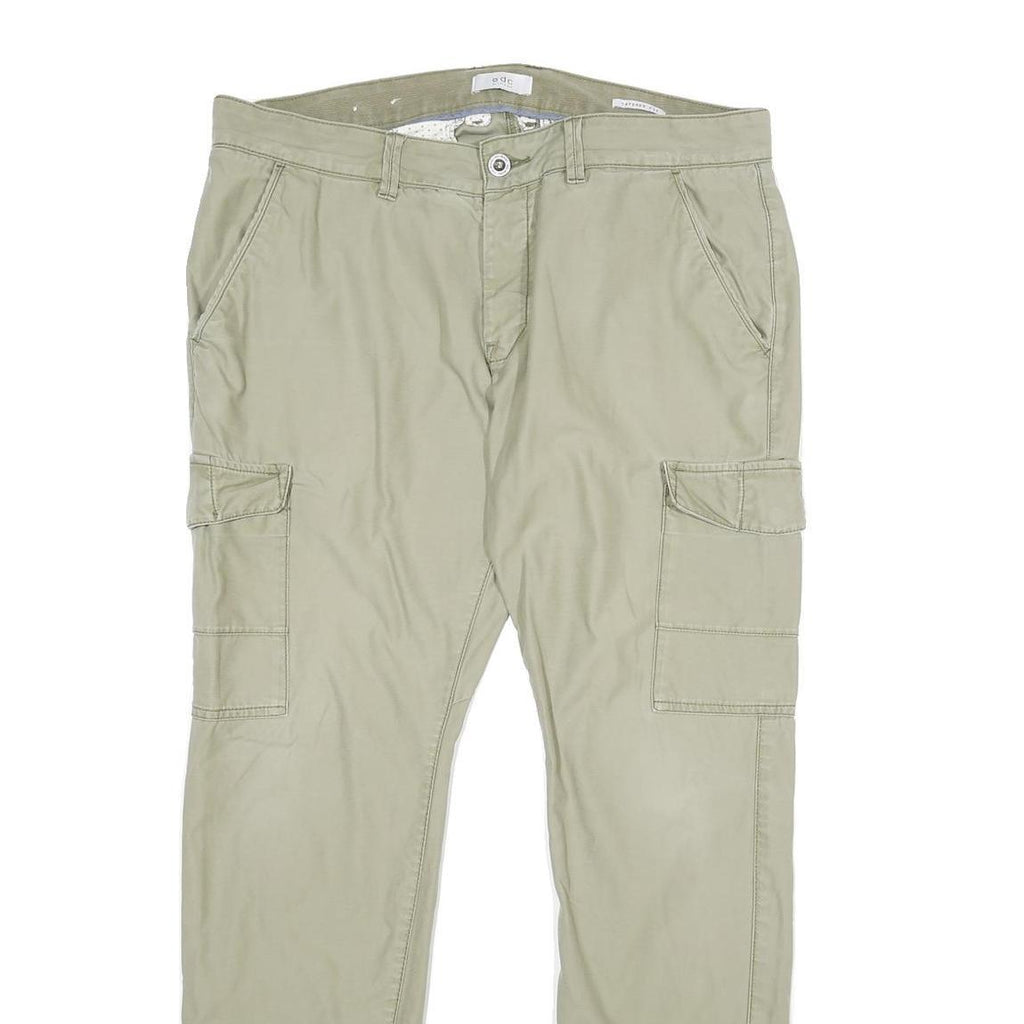 EDC Mens Cotton Beige Regular Cargo Trousers W36 L34 Casual Utility Zip Closure