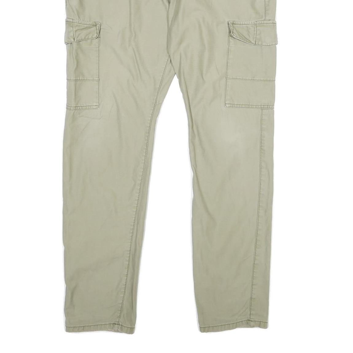EDC Mens Cotton Beige Regular Cargo Trousers W36 L34 Casual Utility Zip Closure