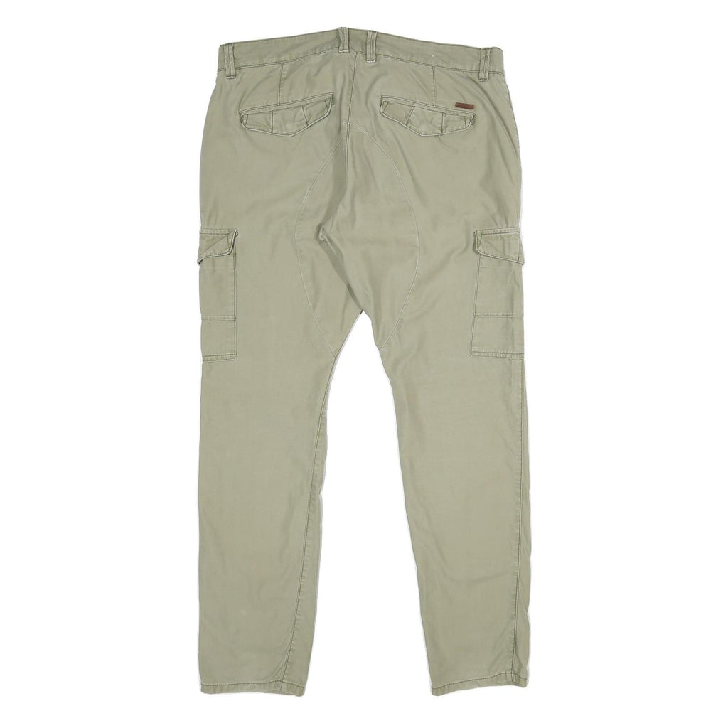 EDC Mens Cotton Beige Regular Cargo Trousers W36 L34 Casual Utility Zip Closure