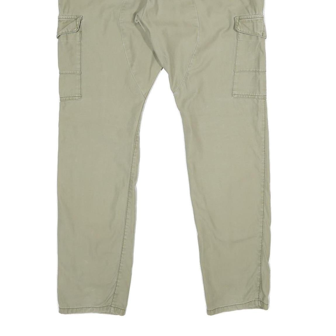 EDC Mens Cotton Beige Regular Cargo Trousers W36 L34 Casual Utility Zip Closure