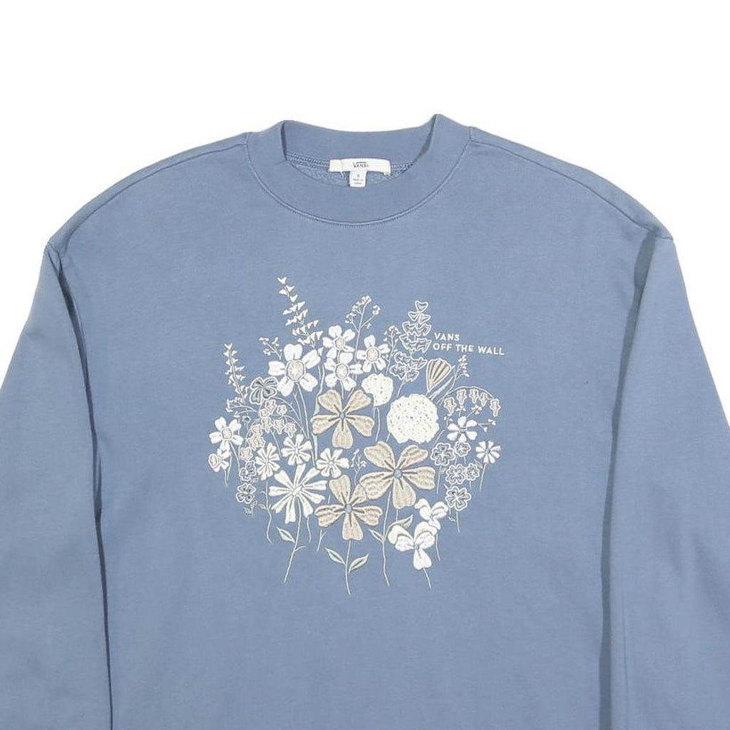 VANS Womens Blue Cotton Blend Floral Print Crew Neck Sweatshirt S Casual