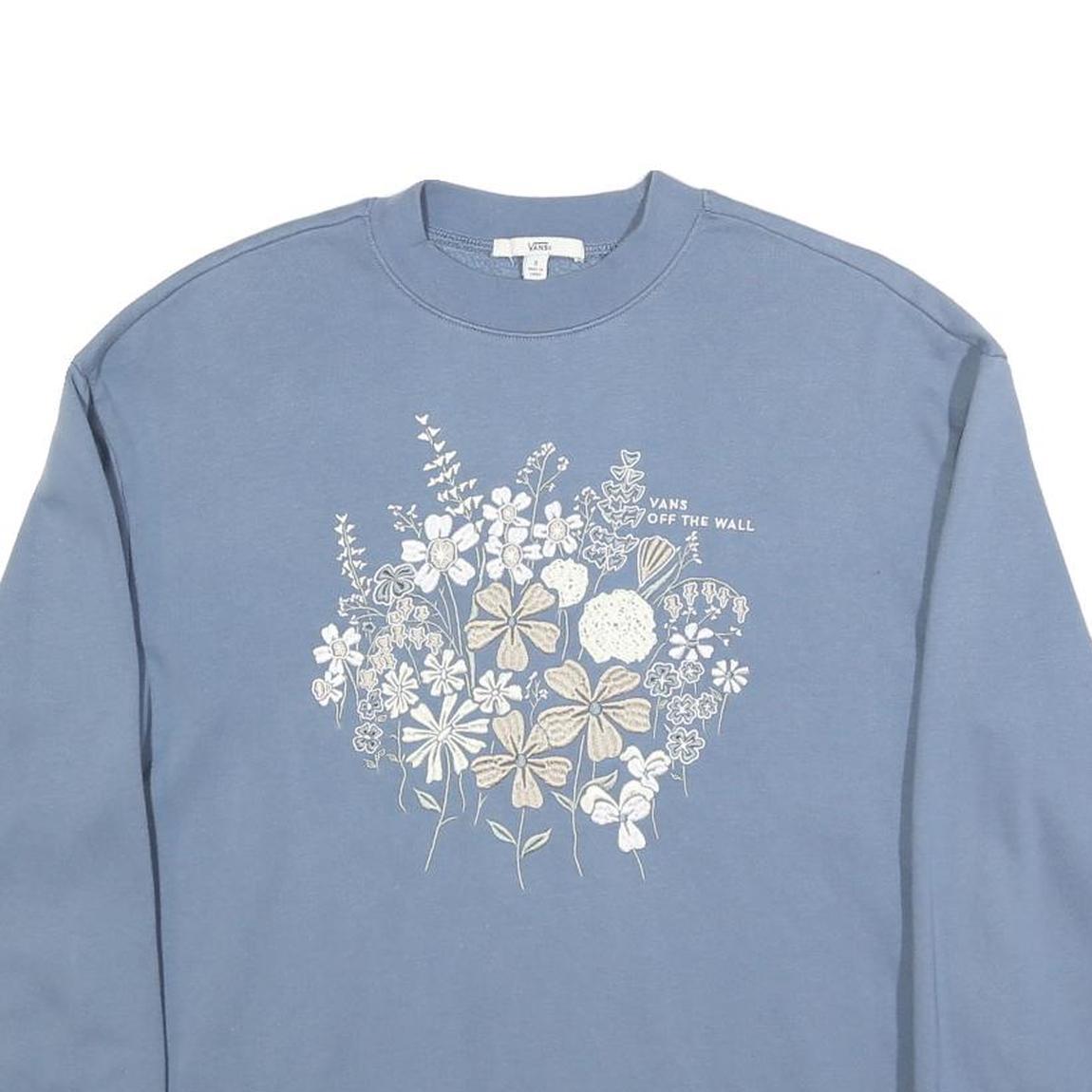 VANS Womens Blue Cotton Blend Floral Print Crew Neck Sweatshirt S Casual