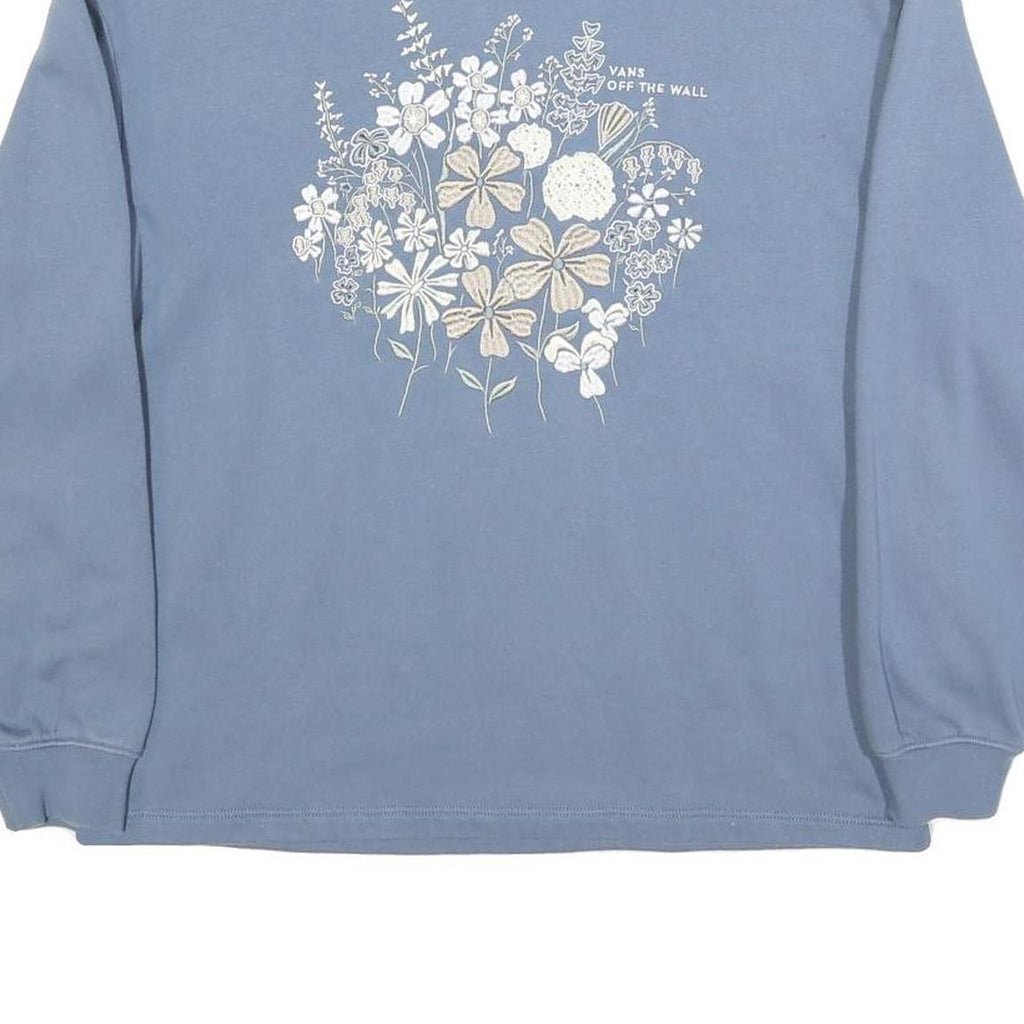 VANS Womens Blue Cotton Blend Floral Print Crew Neck Sweatshirt S Casual