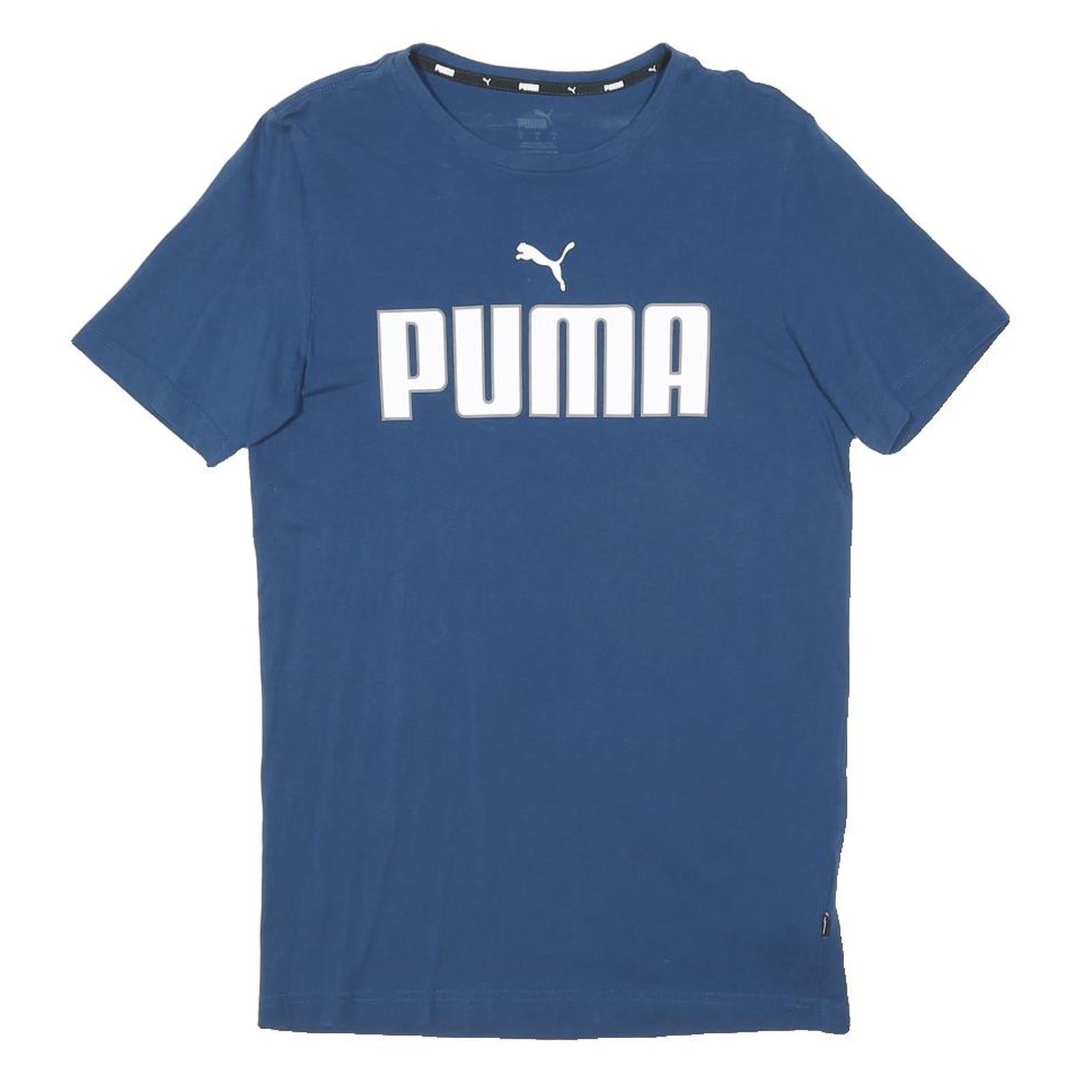 PUMA Mens Blue Graphic T-Shirt S Short Sleeve Crew Neck Cotton Blend