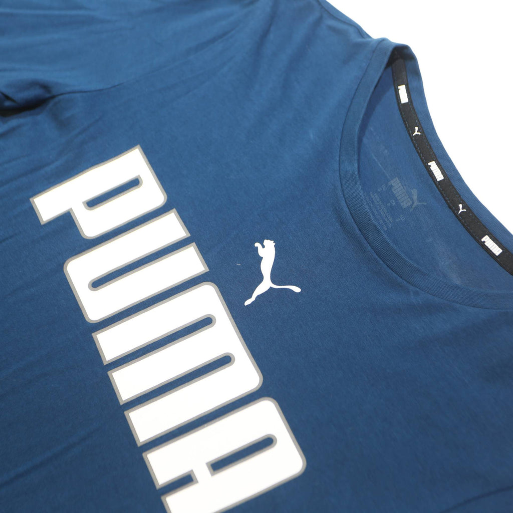 PUMA Mens Blue Graphic T-Shirt S Short Sleeve Crew Neck Cotton Blend