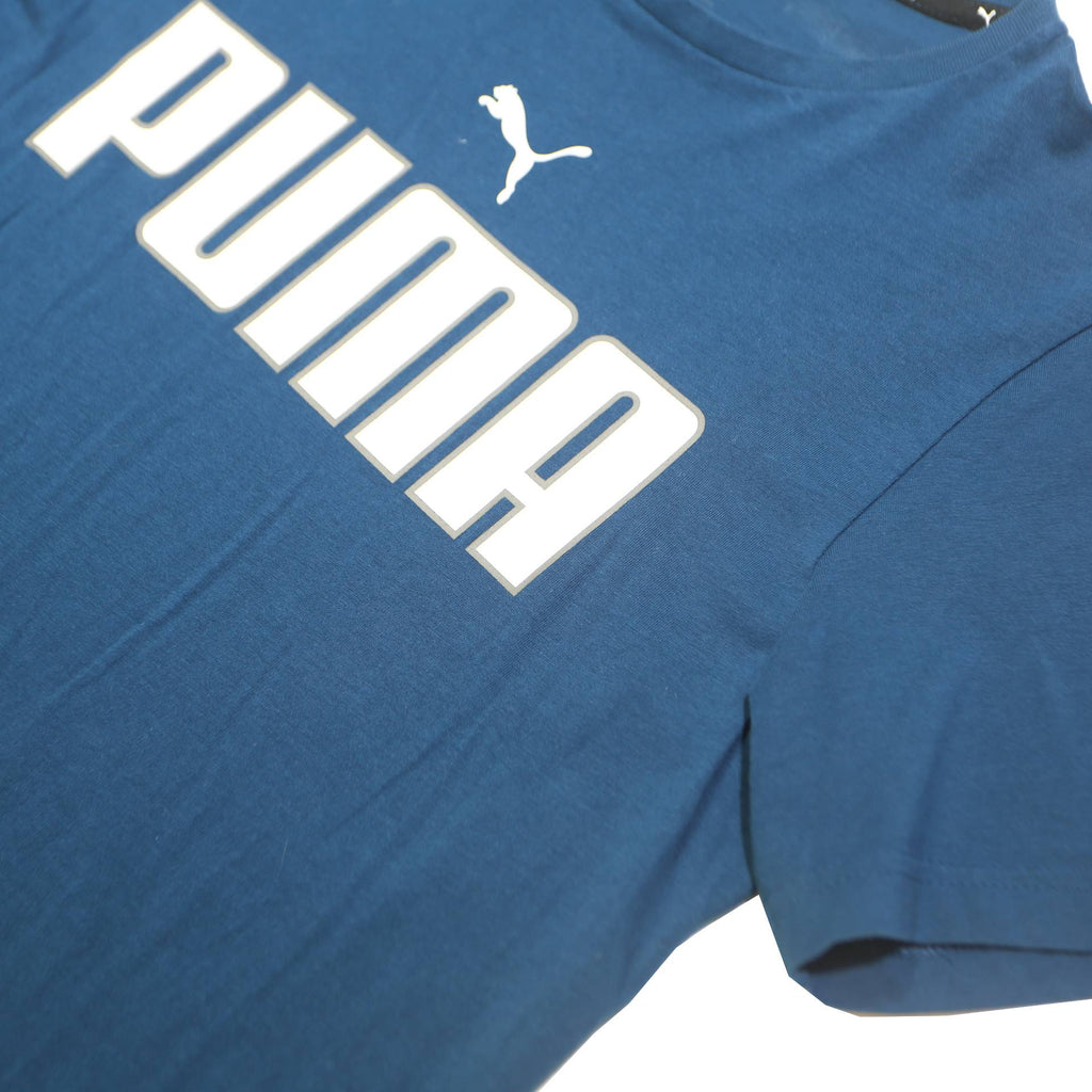 PUMA Mens Blue Graphic T-Shirt S Short Sleeve Crew Neck Cotton Blend