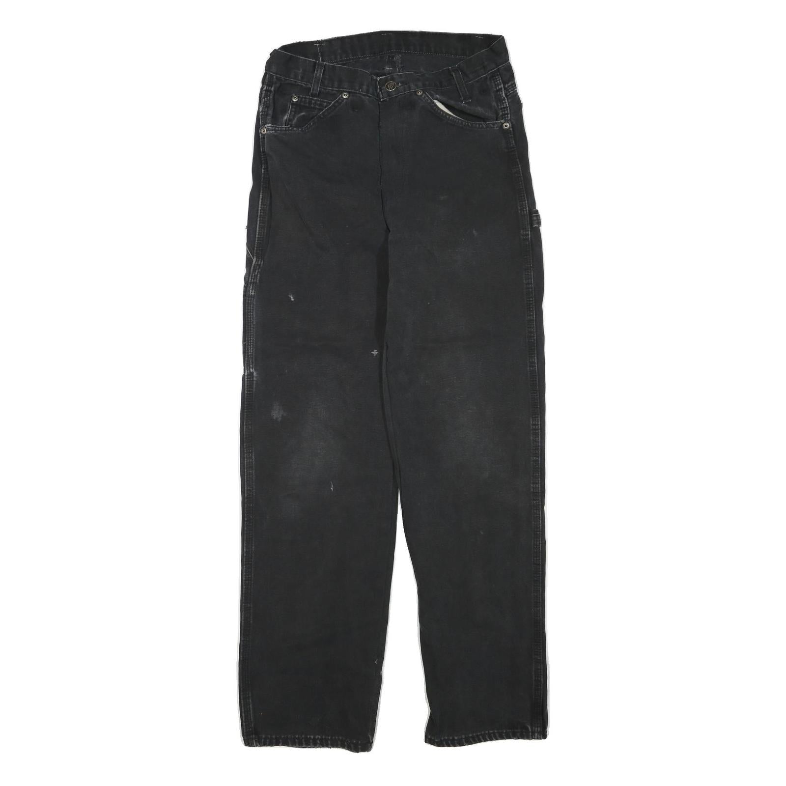 DICKIES Womens Regular Fit Black Denim Workwear Jeans W28 L29 Utility Pocket Zip