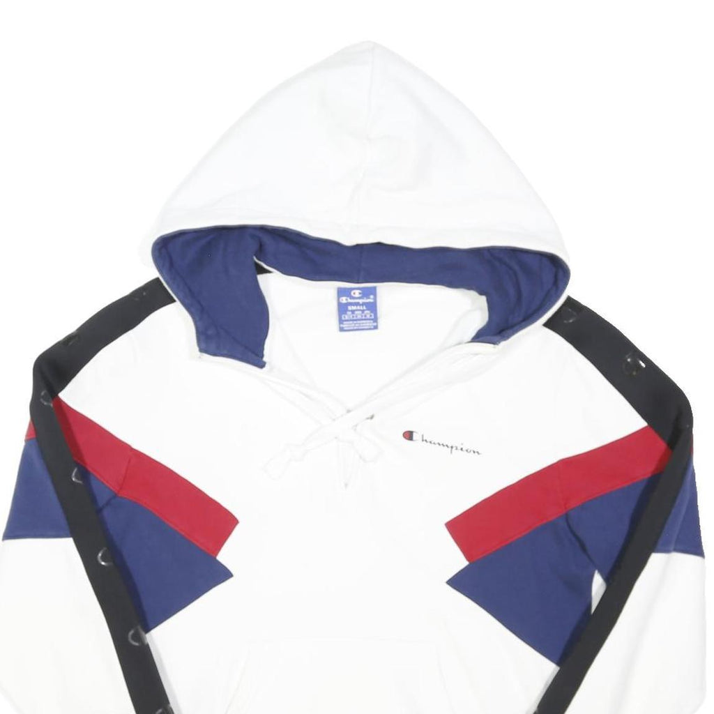 CHAMPION Mens White Navy & Red Logo Pullover Hoodie S Cotton Blend