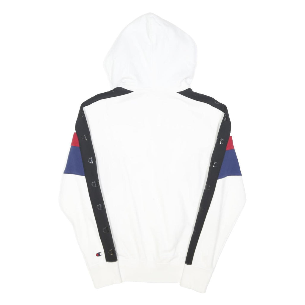 CHAMPION Mens White Navy & Red Logo Pullover Hoodie S Cotton Blend