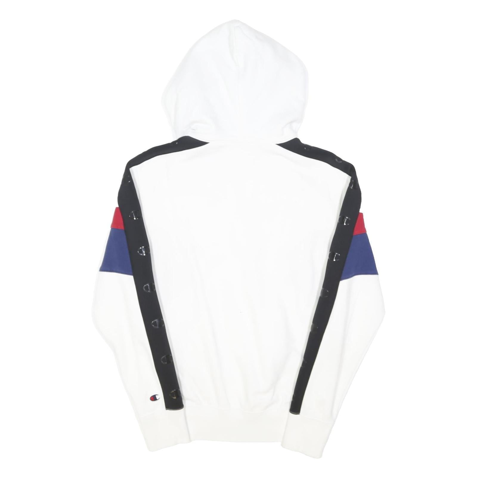 CHAMPION Mens White Navy & Red Logo Pullover Hoodie S Cotton Blend