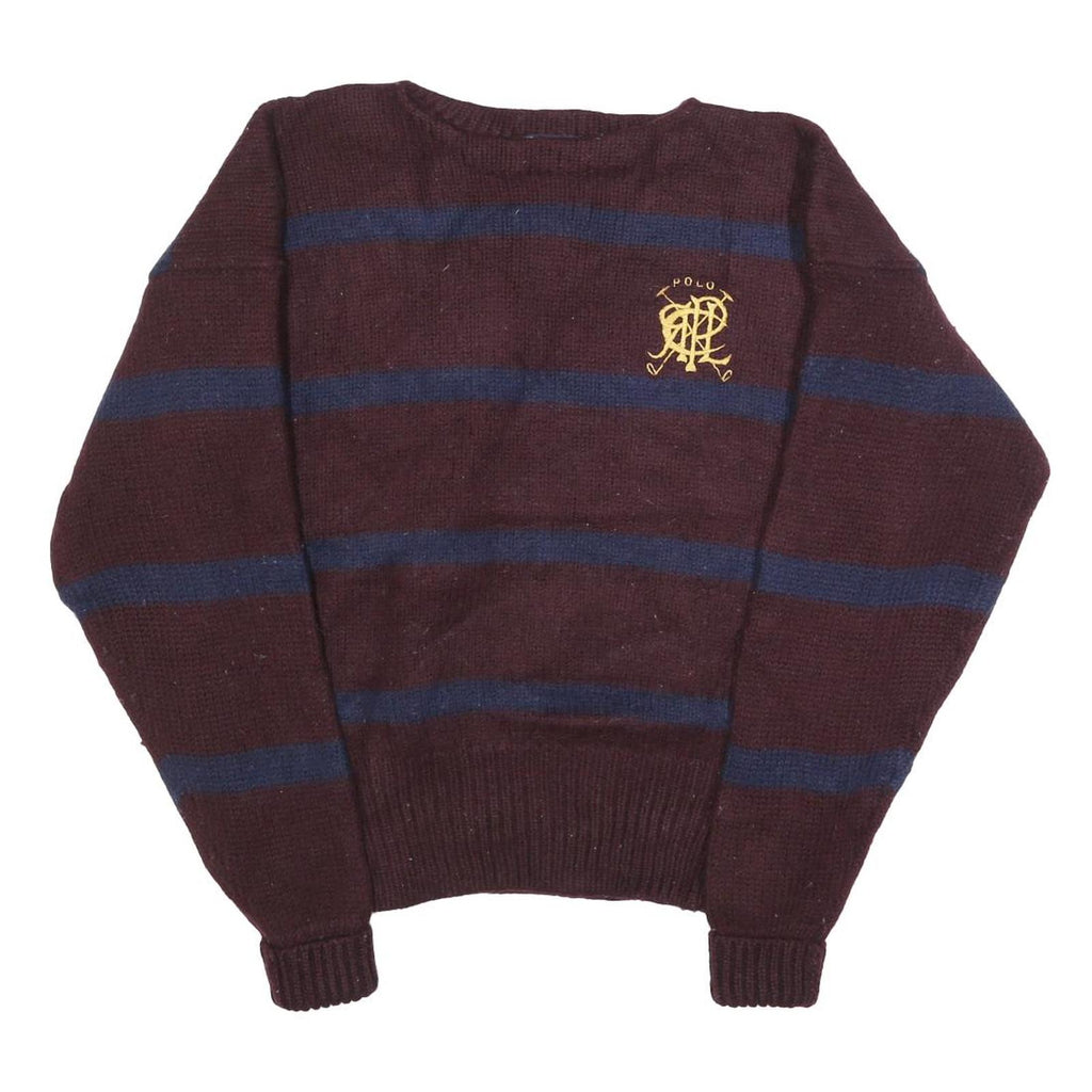 POLO RALPH LAUREN Mens Maroon & Navy Patterned Wool Jumper Crew Neck Basic Knit