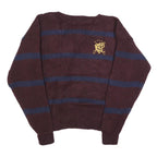 POLO RALPH LAUREN Mens Maroon & Navy Patterned Wool Jumper Crew Neck Basic Knit