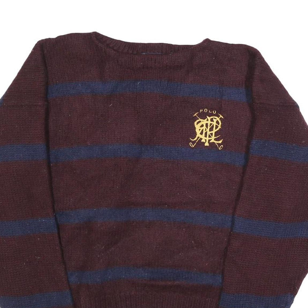 POLO RALPH LAUREN Mens Maroon & Navy Patterned Wool Jumper Crew Neck Basic Knit