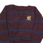 POLO RALPH LAUREN Mens Maroon & Navy Patterned Wool Jumper Crew Neck Basic Knit