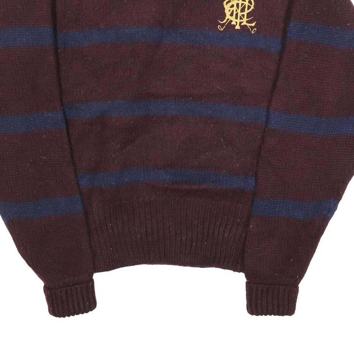 POLO RALPH LAUREN Mens Maroon & Navy Patterned Wool Jumper Crew Neck Basic Knit