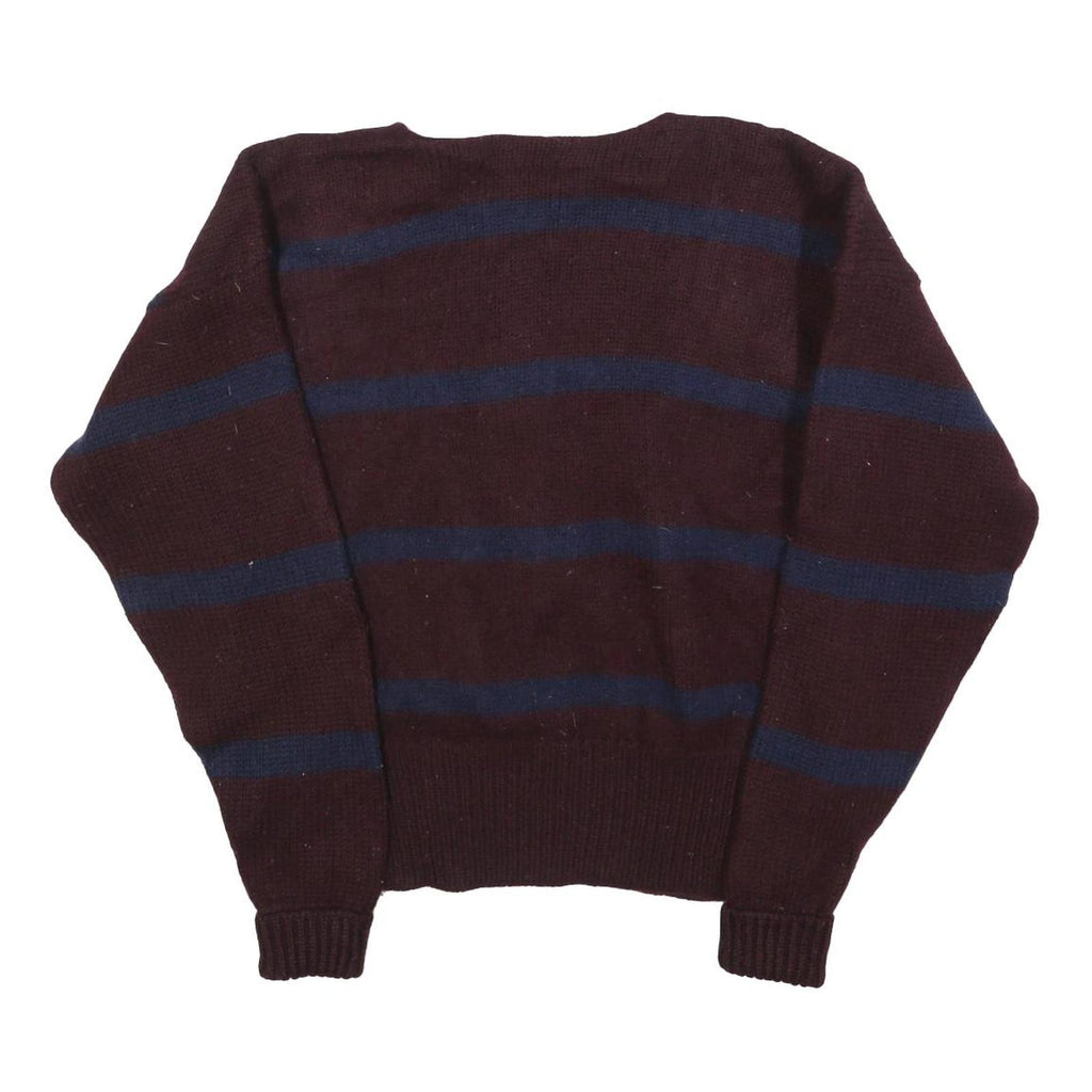 POLO RALPH LAUREN Mens Maroon & Navy Patterned Wool Jumper Crew Neck Basic Knit