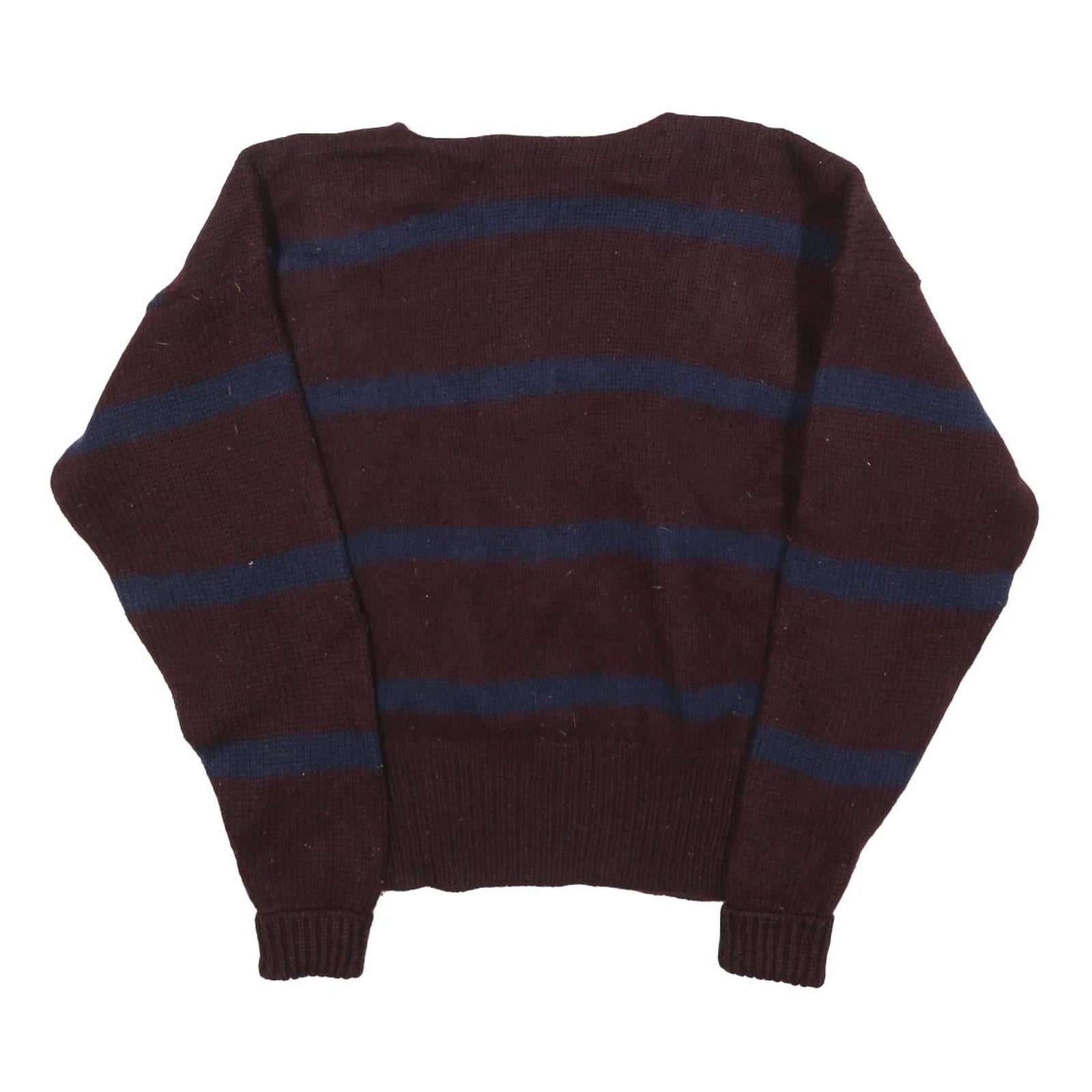 POLO RALPH LAUREN Mens Maroon & Navy Patterned Wool Jumper Crew Neck Basic Knit