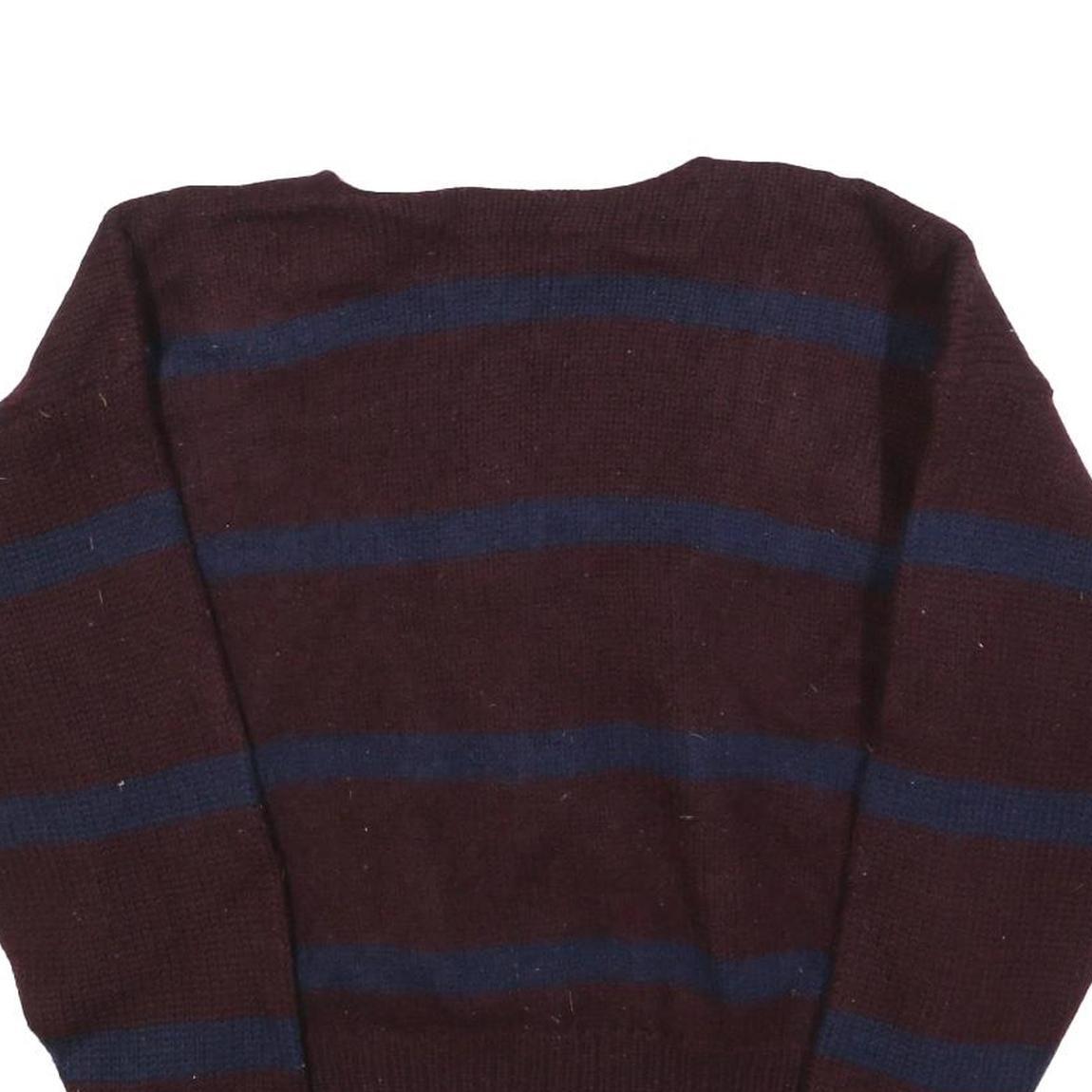 POLO RALPH LAUREN Mens Maroon & Navy Patterned Wool Jumper Crew Neck Basic Knit
