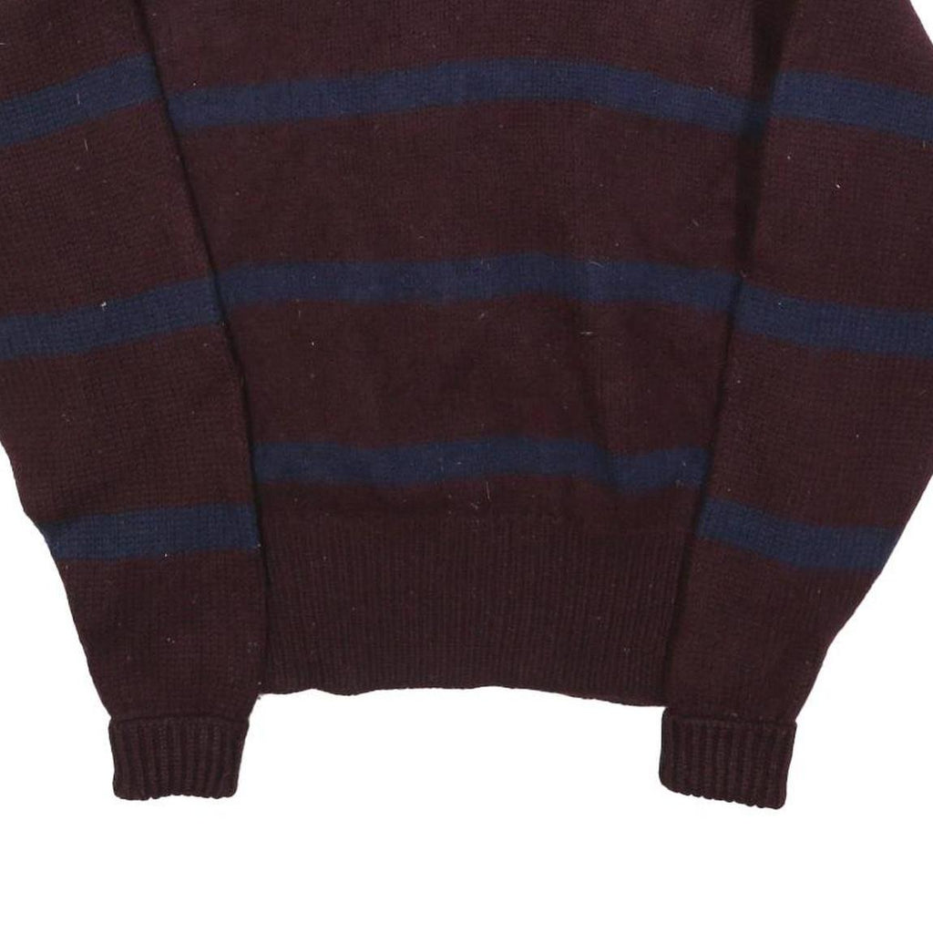 POLO RALPH LAUREN Mens Maroon & Navy Patterned Wool Jumper Crew Neck Basic Knit