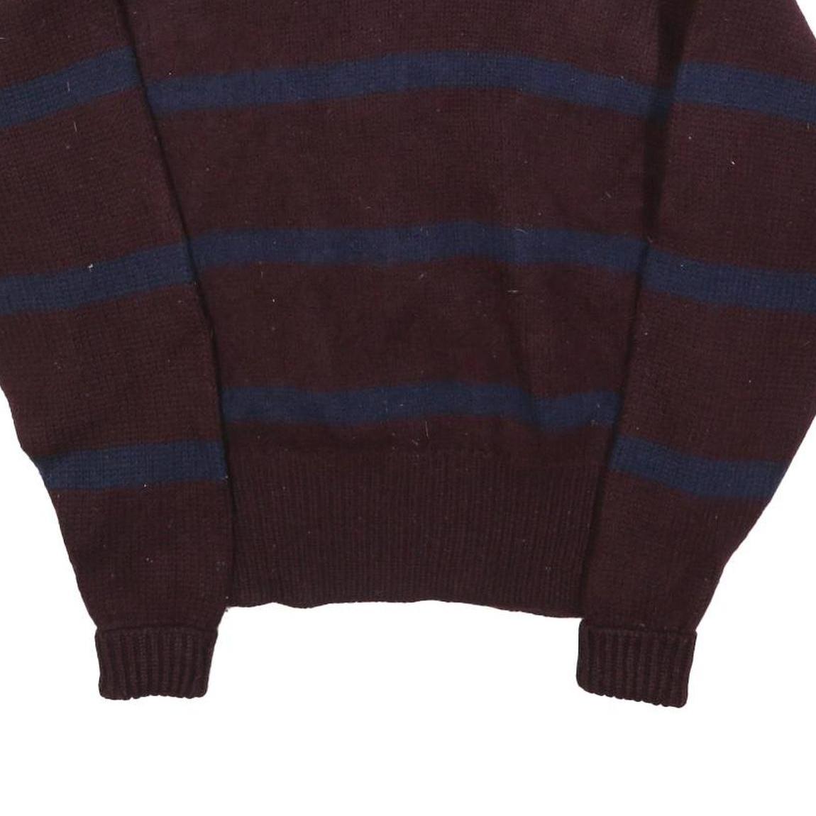 POLO RALPH LAUREN Mens Maroon & Navy Patterned Wool Jumper Crew Neck Basic Knit