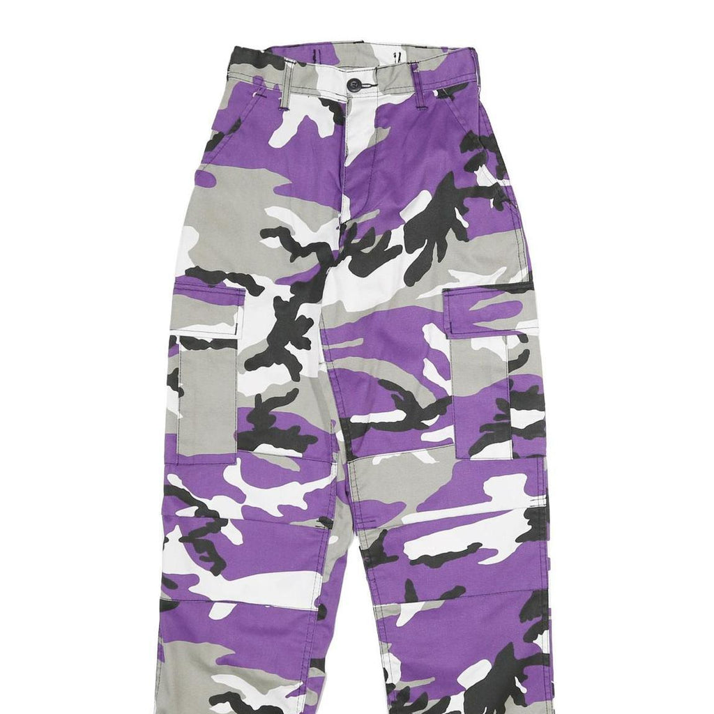 Womens Cotton Blend Purple & Grey Camouflage Regular Fit Cargo Trousers W22 L32