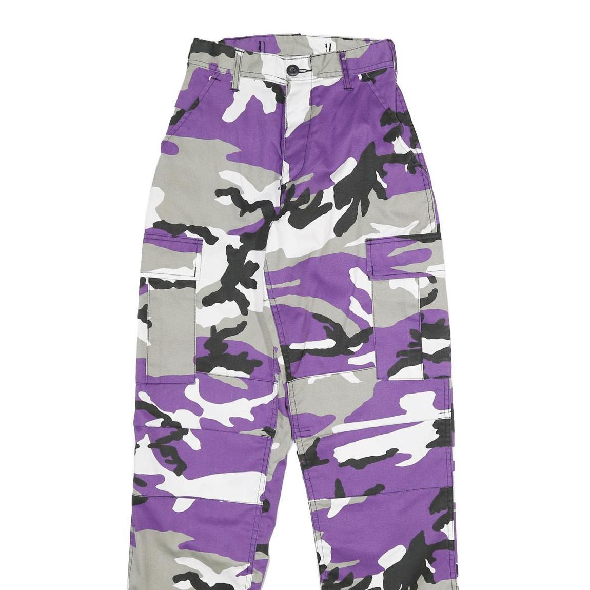 Womens Cotton Blend Purple & Grey Camouflage Regular Fit Cargo Trousers W22 L32