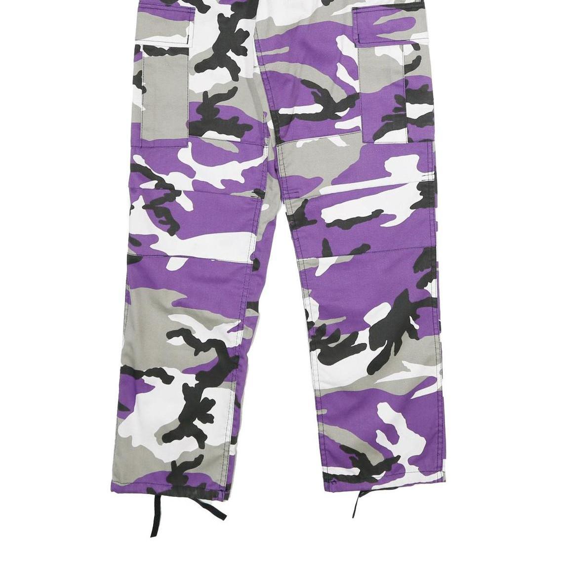 Womens Cotton Blend Purple & Grey Camouflage Regular Fit Cargo Trousers W22 L32