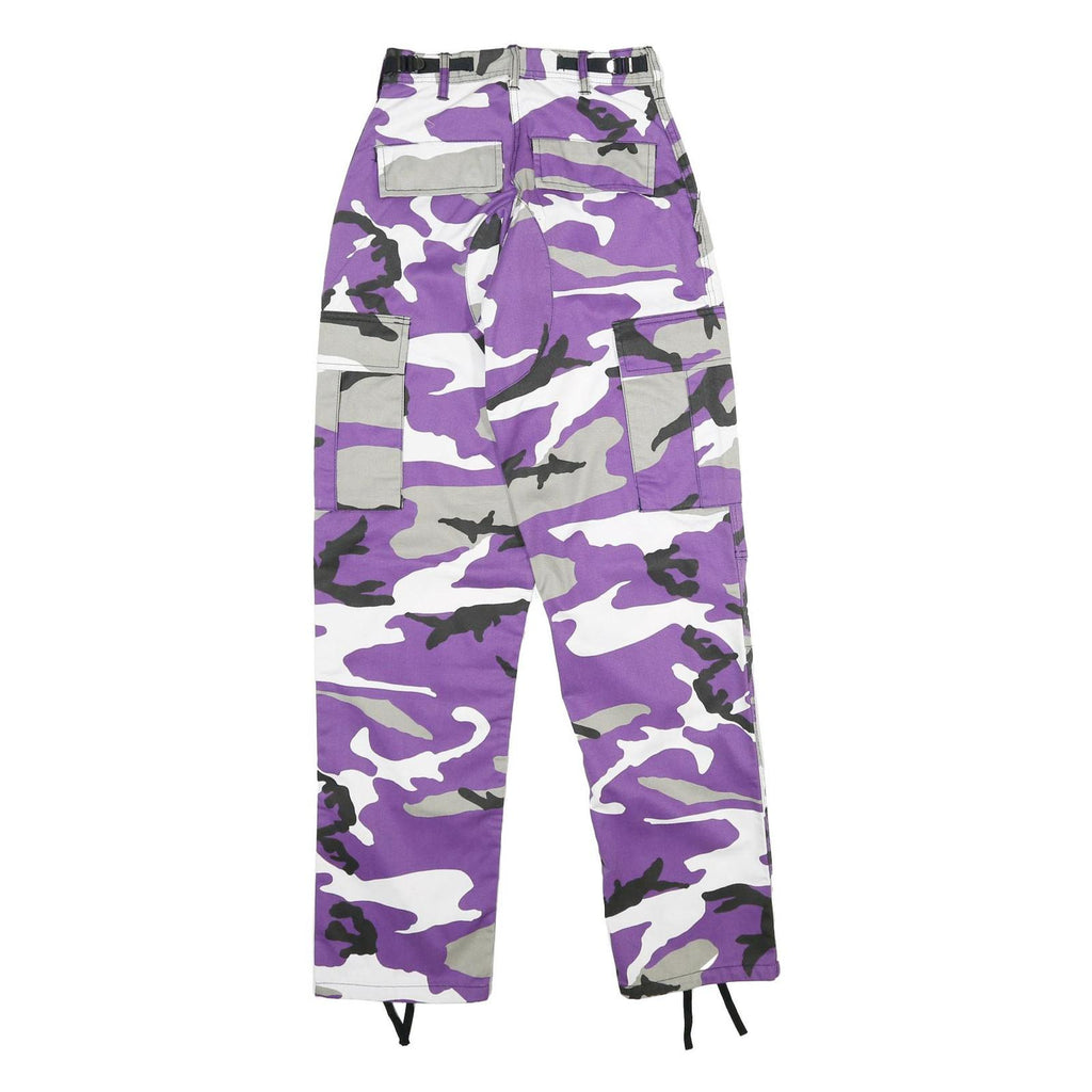 Womens Cotton Blend Purple & Grey Camouflage Regular Fit Cargo Trousers W22 L32