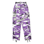 Womens Cotton Blend Purple & Grey Camouflage Regular Fit Cargo Trousers W22 L32