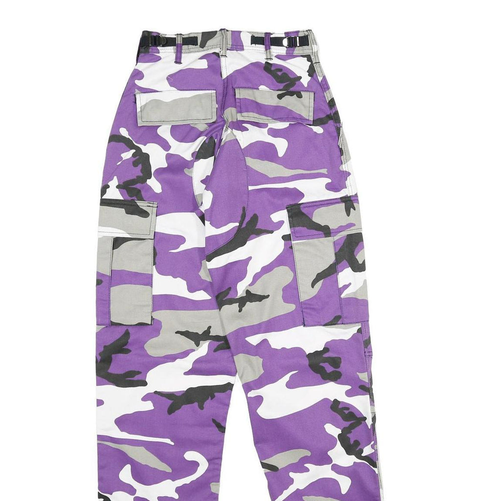 Womens Cotton Blend Purple & Grey Camouflage Regular Fit Cargo Trousers W22 L32