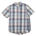 TIMBERLAND Mens Blue Beige Cotton Blend Check Shirt L Short Sleeve Button Down